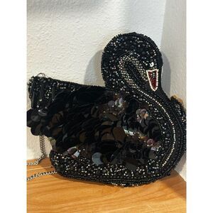 Handmade in India Beaded Black Swan Crossbody Bag NWT